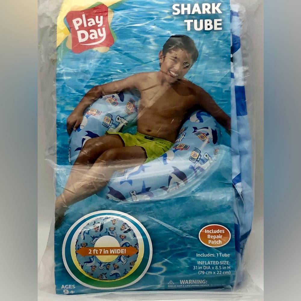 Play Day Shark Inner Tube Blue Inflated Size 31" Beach Pool Sea Fun Kids Family